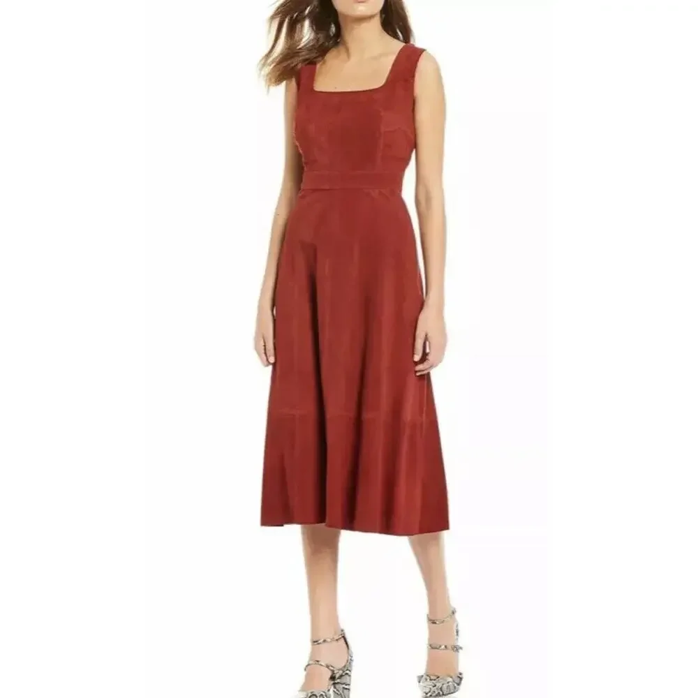 Antonio Melani EUC Rust Suede Sleeveless Rounded Neckline Midi Dress Size 10 - Picture 1 of 9